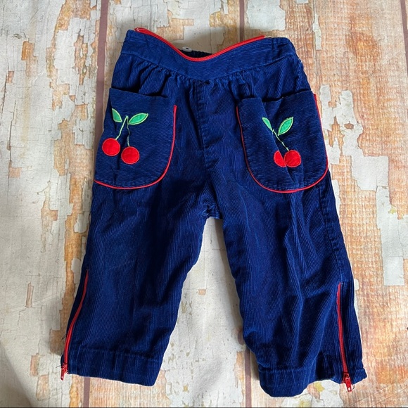 vtg Kids convertible overall / pants corduroy navy cherries 🍒 size 12M - Picture 2 of 7